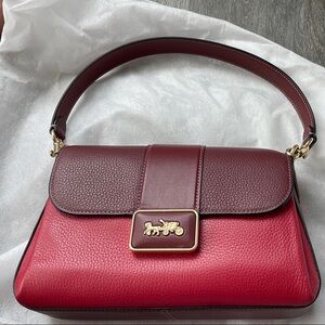 Coach Two Tone Red Leather Shoulder/Cross Body Bag with Gold-Tone Hardware